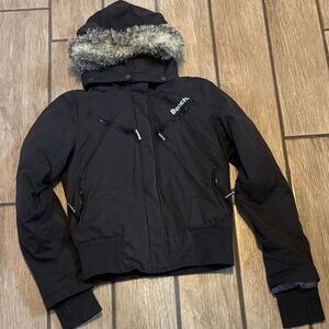 Bench Charcoal Hooded Jacket with Faux Fur